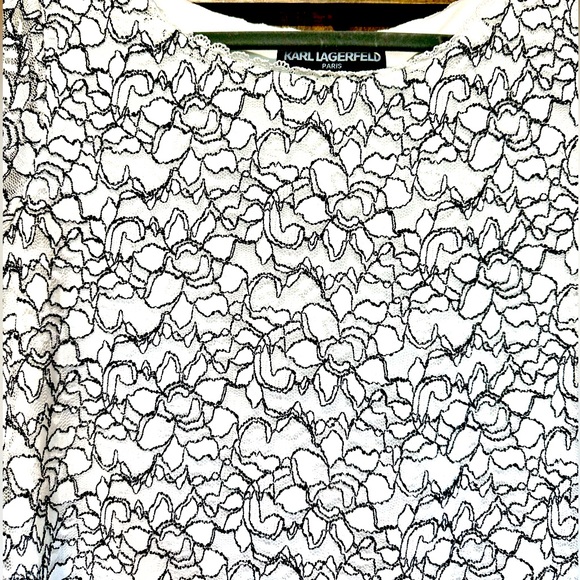 EUC Karl Lagerfeld Black&White Embroidered Lace Layered Top - Picture 11 of 15